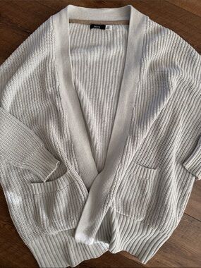 BDG Light Cream Ribbed Open-Front Cardigan with Pockets